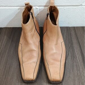 Vintage Terra Men's Distressed Tan Leather Side Zip Square Toe Boots Size 8-8.5